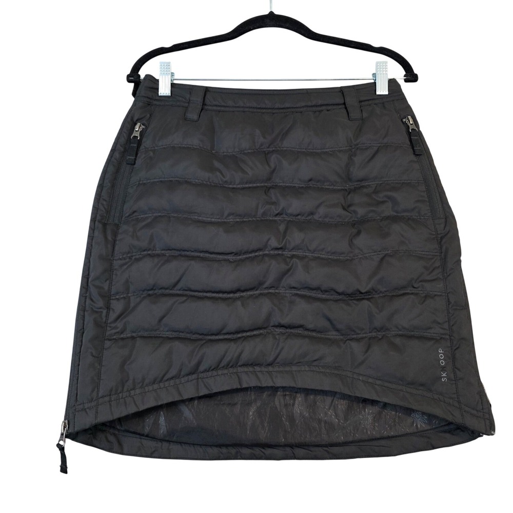 SKHOOP Women Black Down Puffer Mini Skirt Quilted Insulated Side Zip sz Small